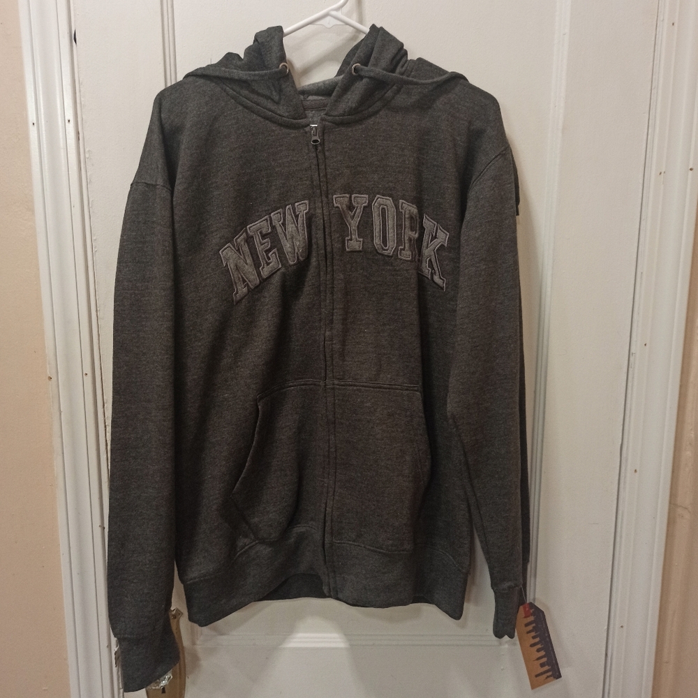NEW YORK POPULAR, Women’s Gray Cotton Blend Drawstring Hoodie Size L
